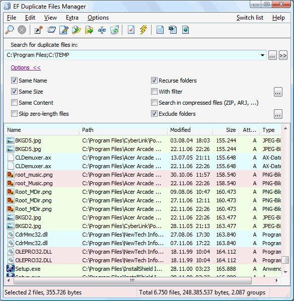 Click to view EF Duplicate Files Manager Tool 5.93 screenshot